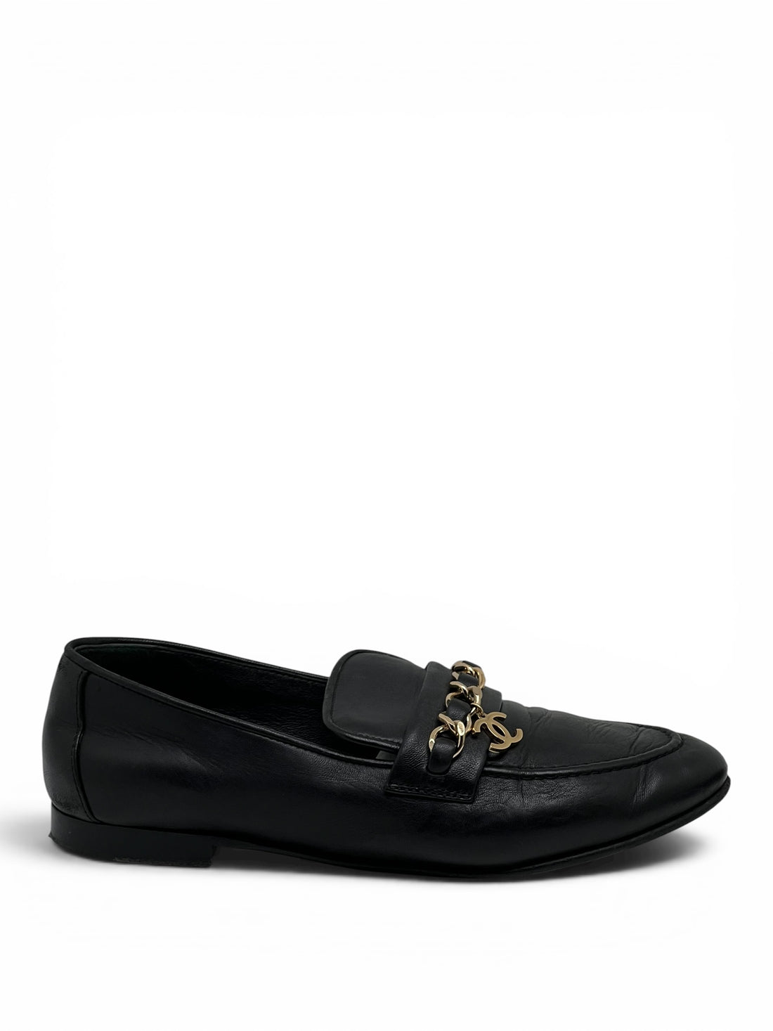 Chanel - Mocassins noir avec chaîne logo CC T38