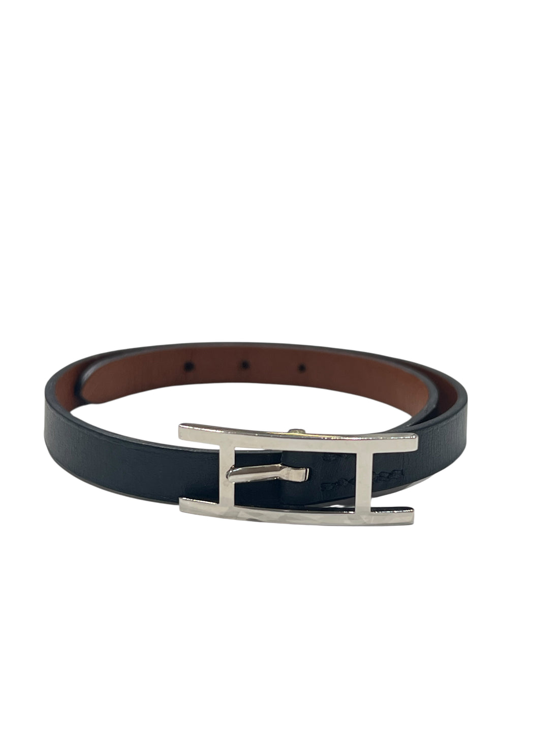 Hermès - bracelet be hapi cuir noir réversible brown