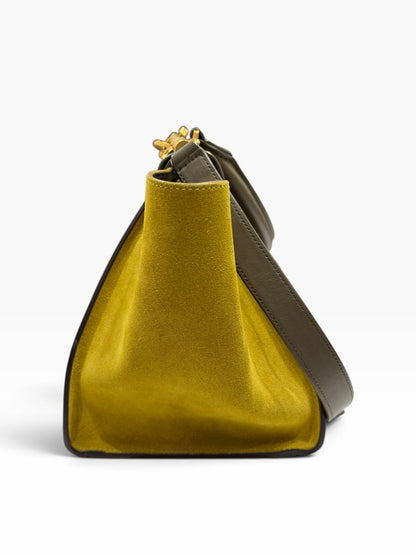 Céline - Sac à main trapèze tricolore en cuir et daim