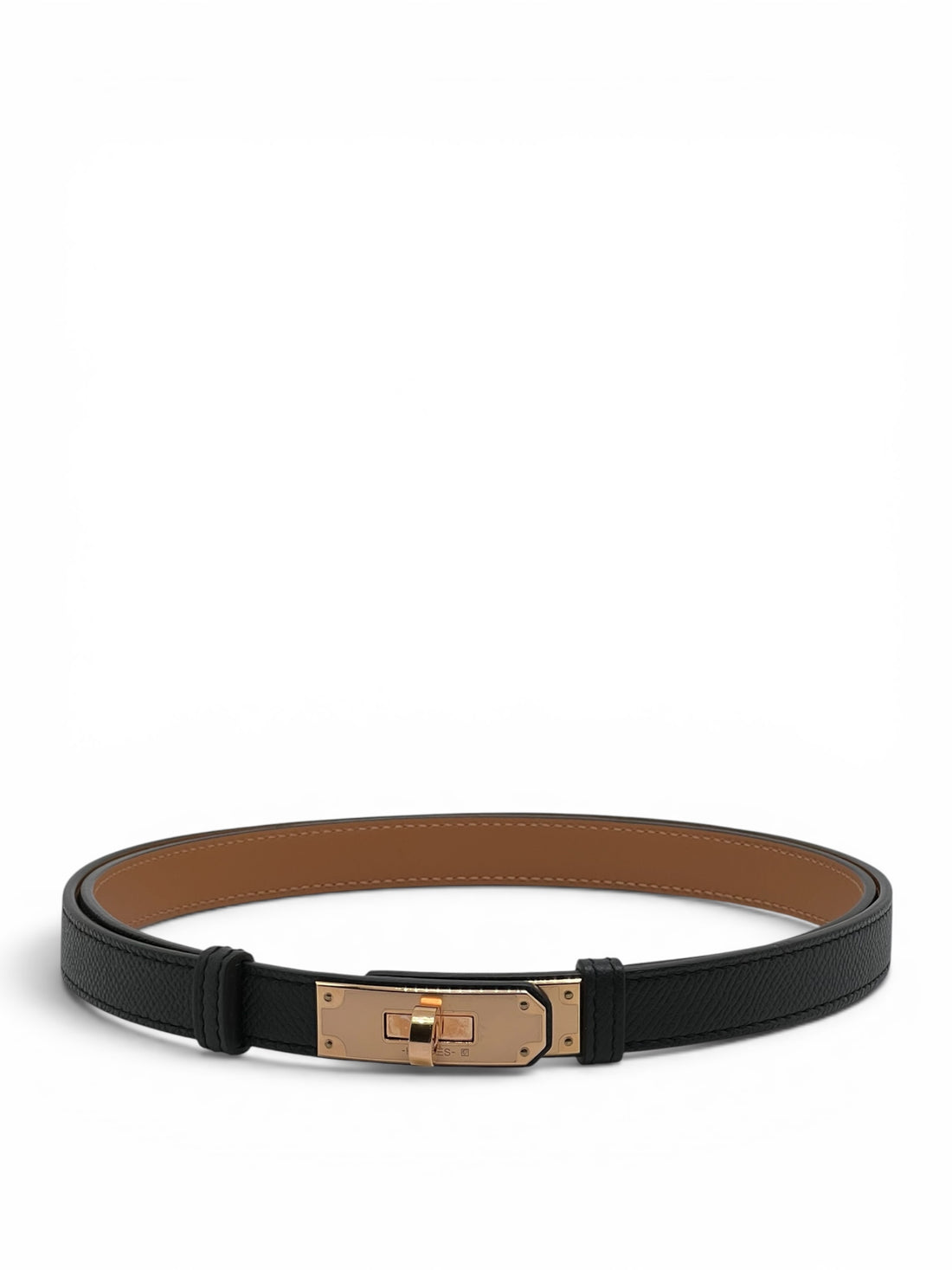 Hermès - Ceinture Kelly cuir Epsom noir plaqué Rose Gold