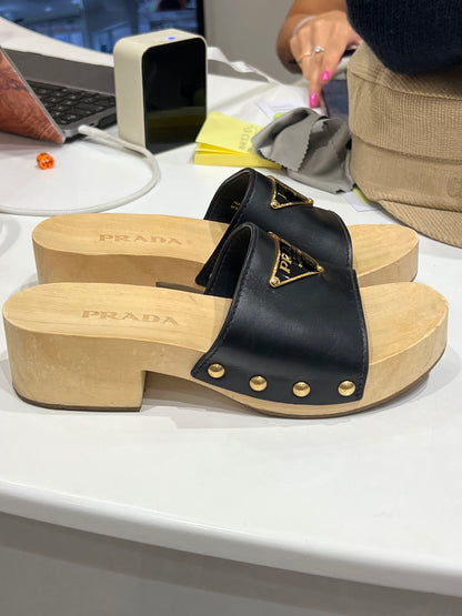 PRADA - mules sabots cuir noir T36