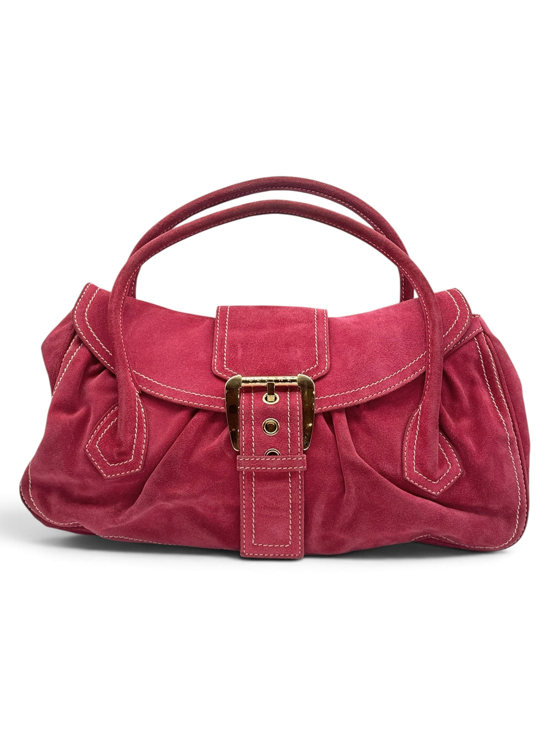 Céline – Buckle-Tasche, rosa, aus Veloursleder