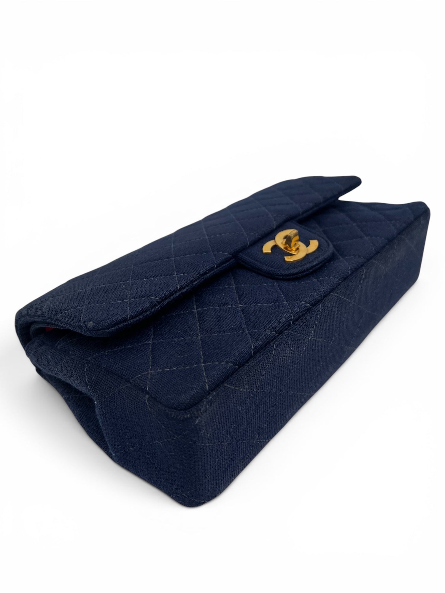 Chanel - Sac Timeless 25 11.12 en jersey bleu chaine grain de ri