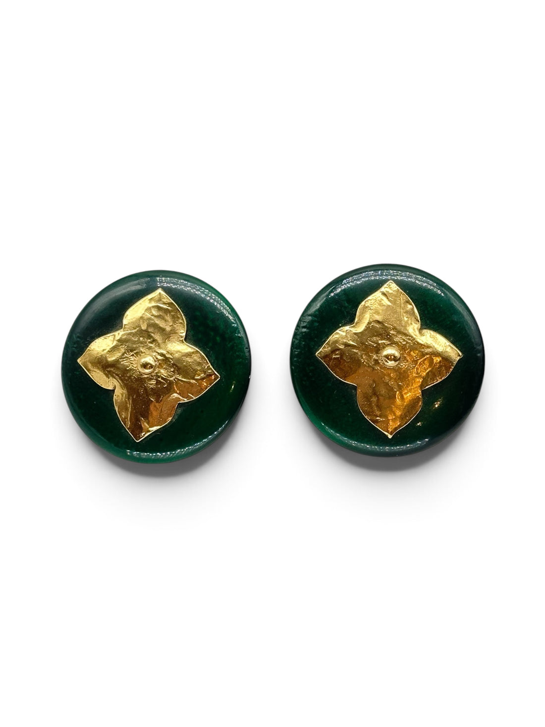 Saint Laurent - Boucles d’oreilles verte avec fleur dorée