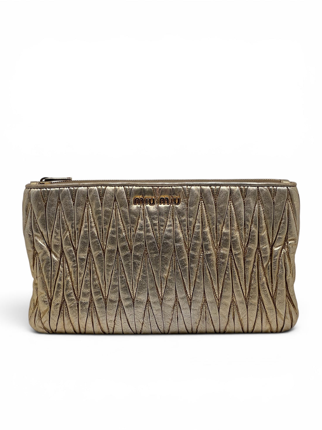 Miu Miu - Pochette matelassé Napa in pelle dorata