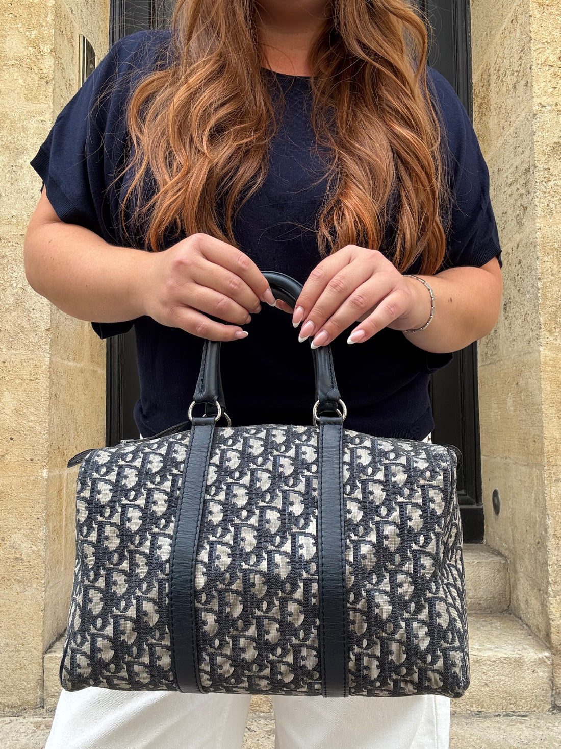Christian Dior – Boston-Tasche mit Oblique-Muster Blau