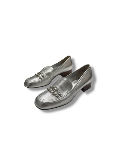 Chanel - Mocassins cuir argenté CC T41
