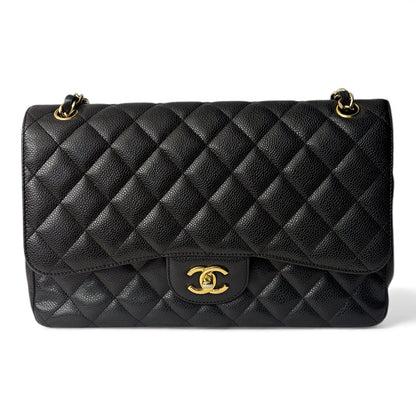 Chanel - Sac Jumbo cuir caviar noir et doré