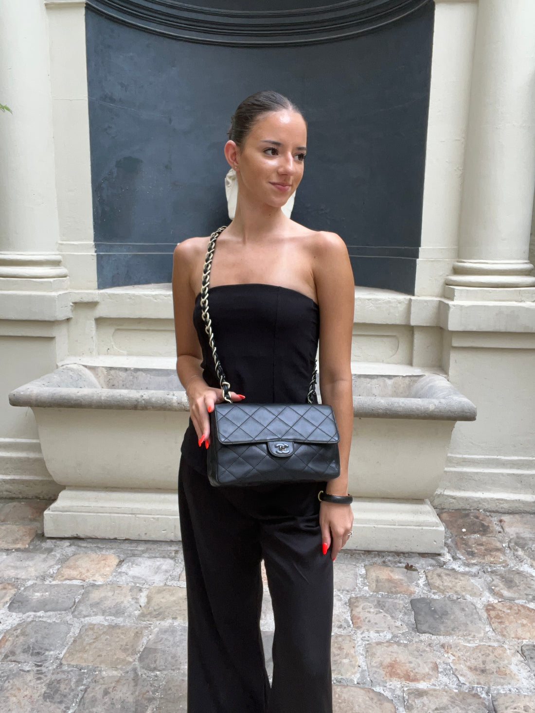 Chanel - Sac Timeless 25 11.12 en cuir noir chaîne bicolore