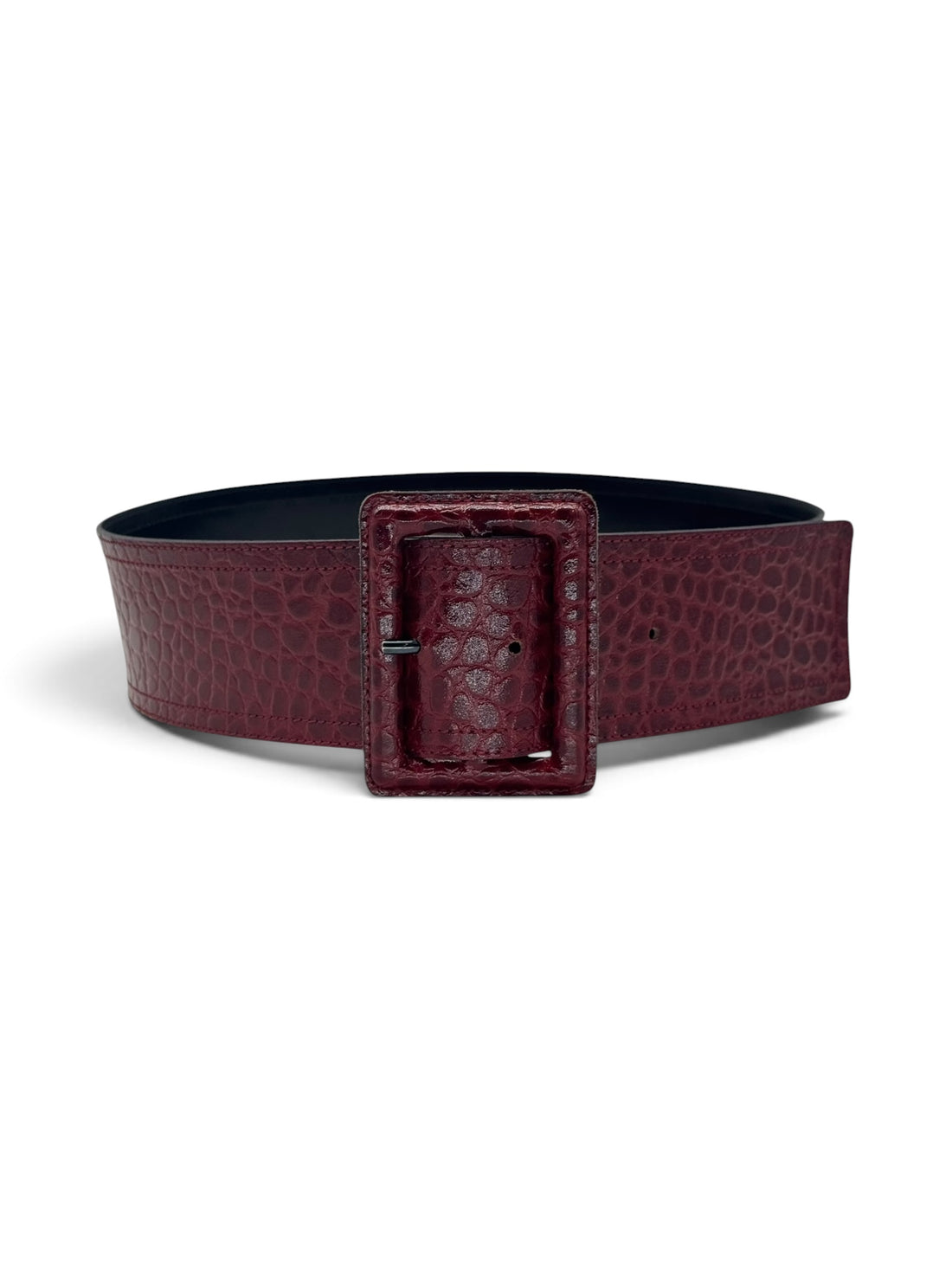 Saint Laurent - Ceinture effet crocodile rouge T80