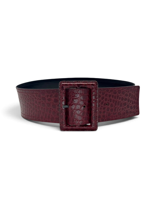 Saint Laurent - Ceinture effet crocodile rouge T80