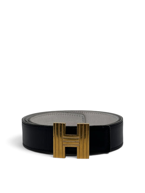 Hermès - Ceinture réversible bleu marine/blanc avec boucle T75