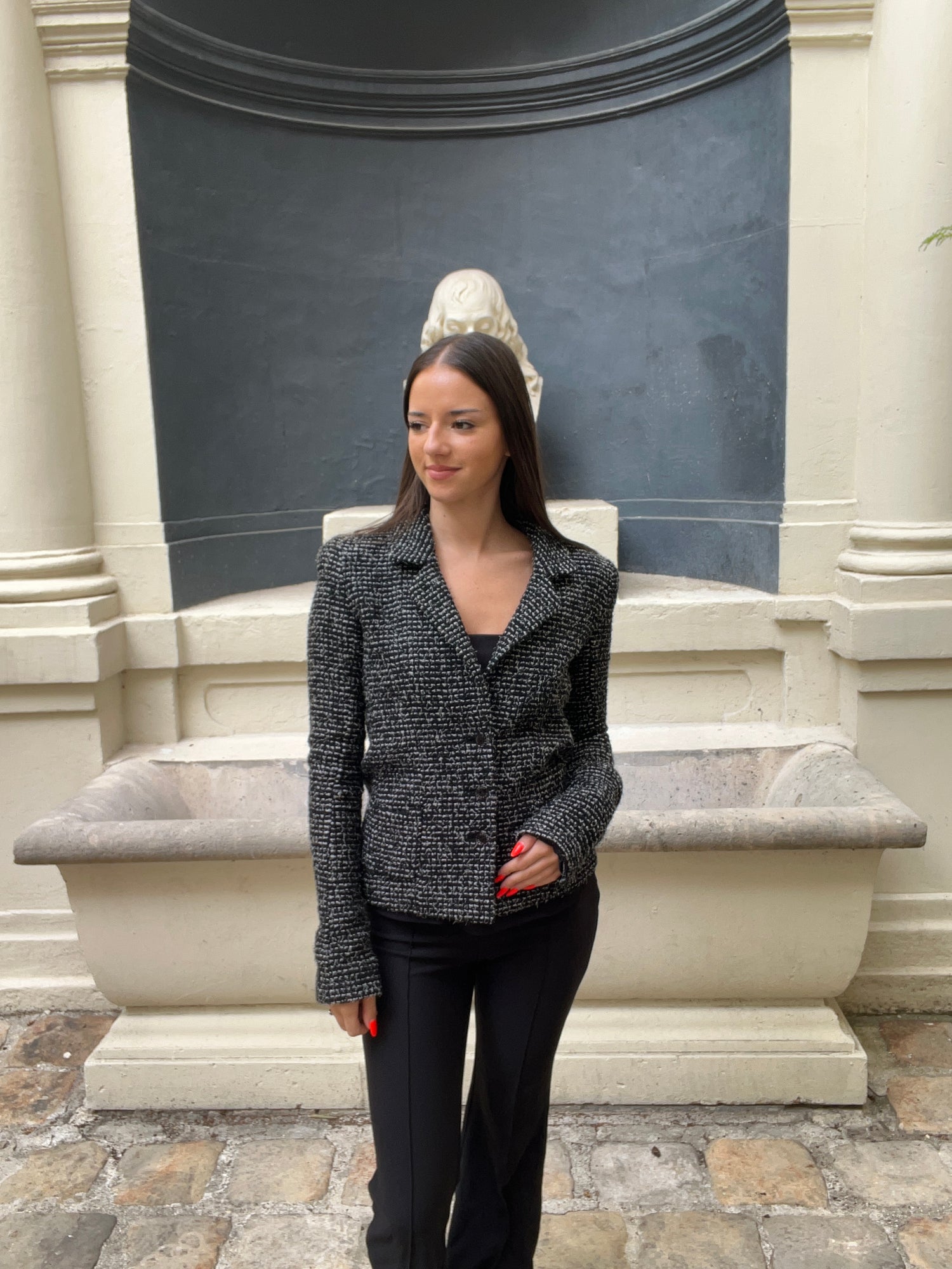 Chanel - Veste en tweed noir et blanche T38