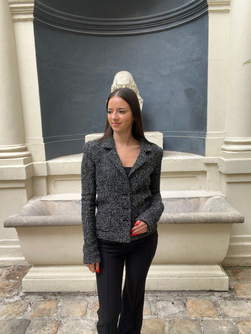 Chanel - Veste en tweed noir et blanche T38