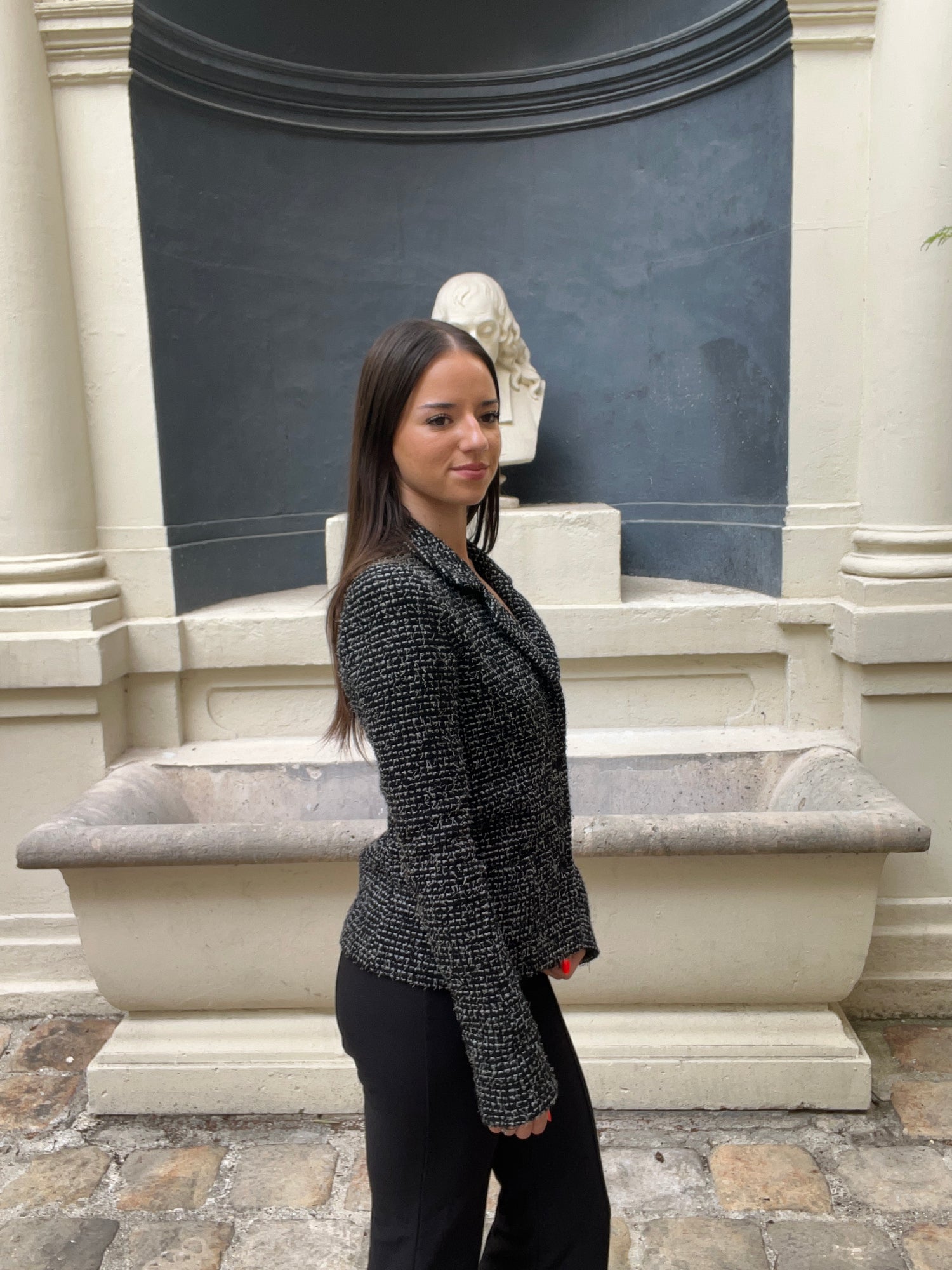Chanel - Veste en tweed noir et blanche T38