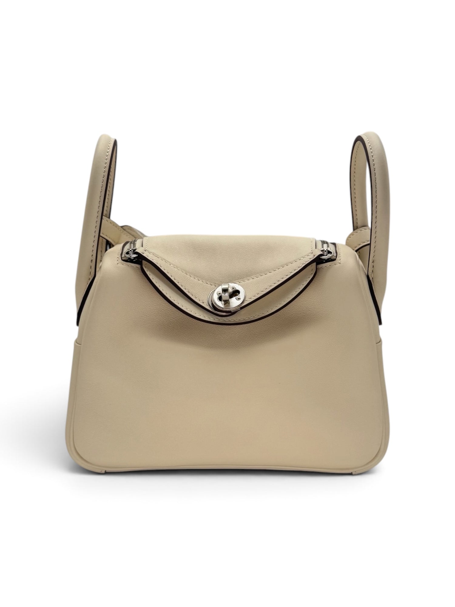 Hermès - Sac mini Lindy cuir swift craie intérieur gold