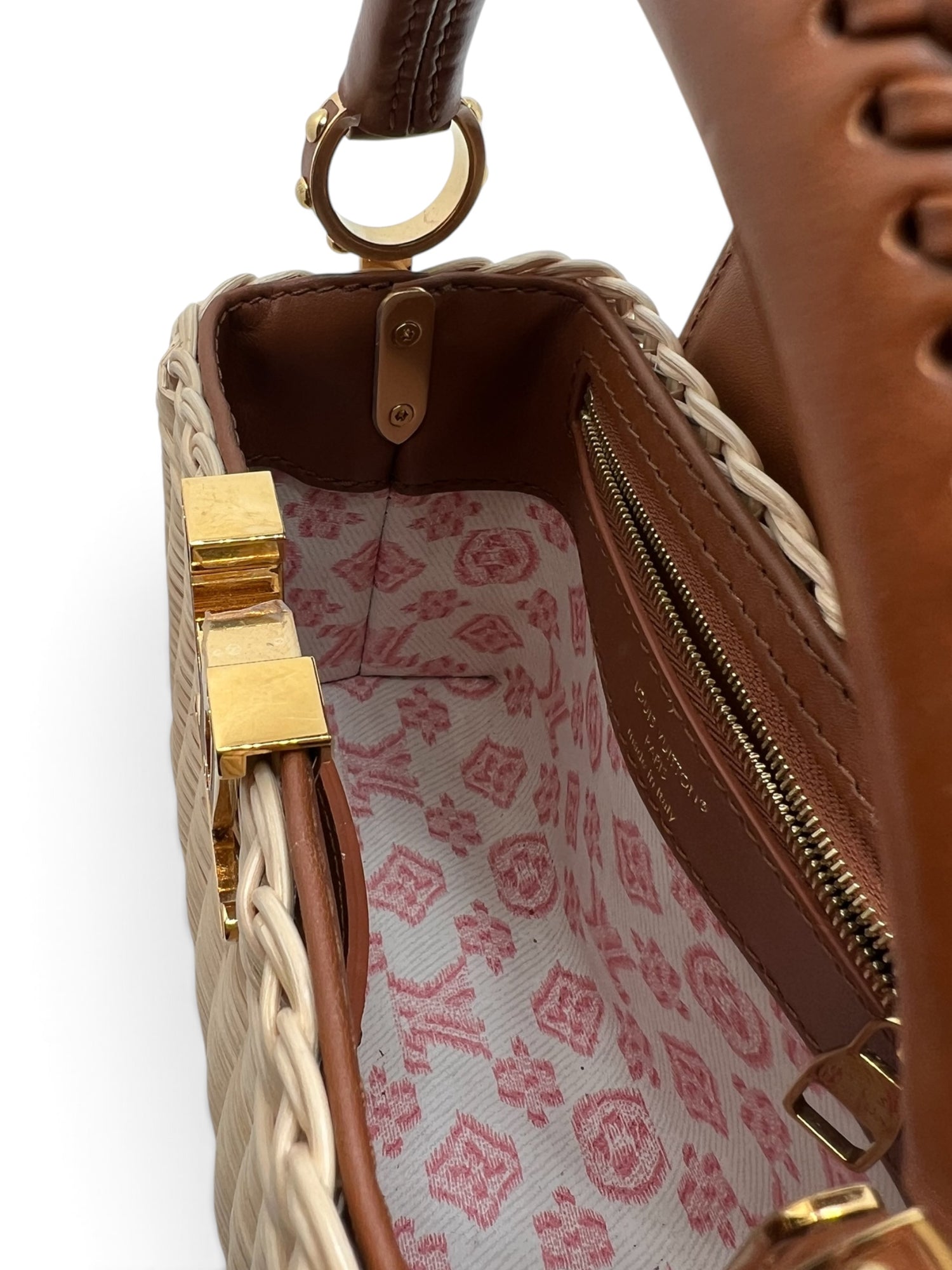 Louis Vuitton - Sac Capucines mini en rotin tressé avec bandoul