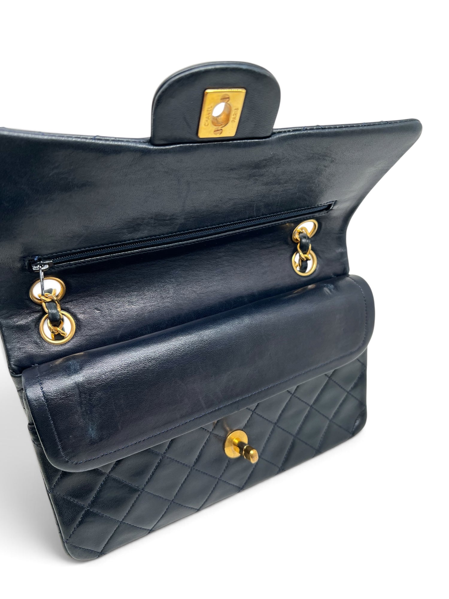 Chanel - Sac Timeless 23 double flap 11.12 en cuir bleu marine
