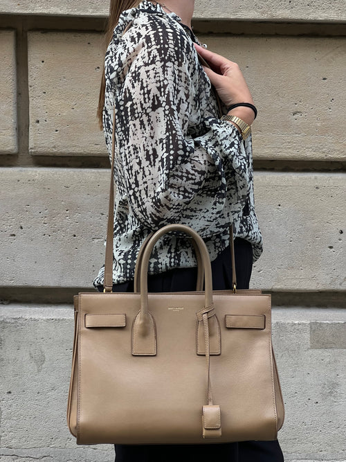 Saint Laurent - Sac de jour en cuir beige small