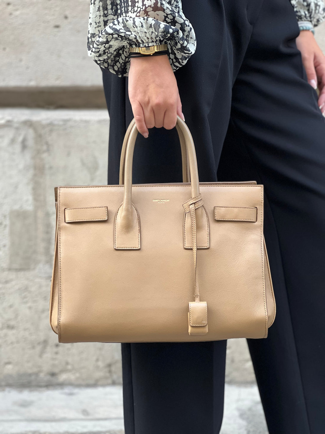 Saint Laurent - Sac de jour en cuir beige small