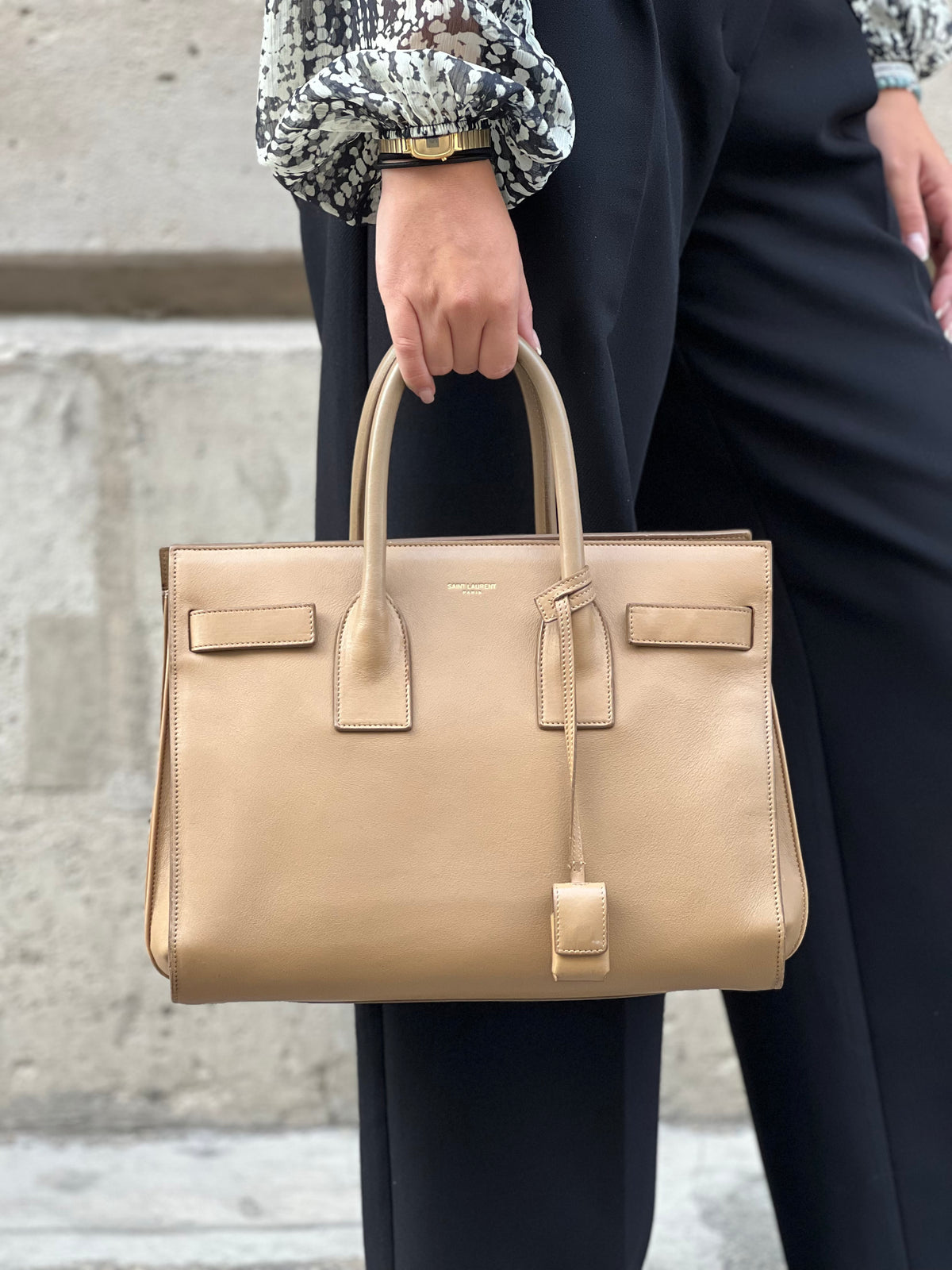 Saint Laurent - Sac de jour en cuir beige small