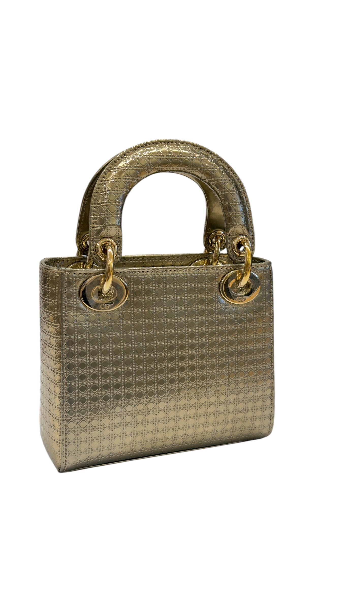 Dior - Sac mini Lady Dior Cannage doré métallique