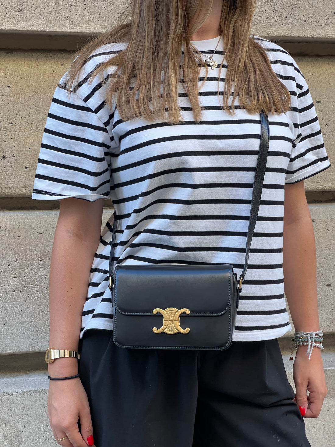 Céline - Sac triomphe teen en cuir noir