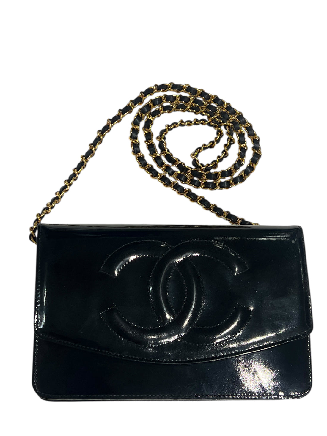 Chanel - Sac wallet on chain cuir verni noir