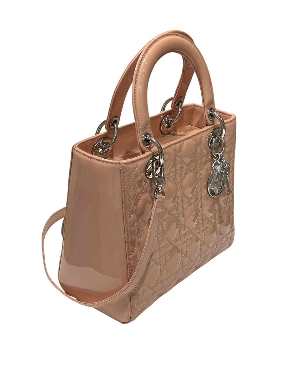 Dior - sac lady Dior médium cuir vernis nude