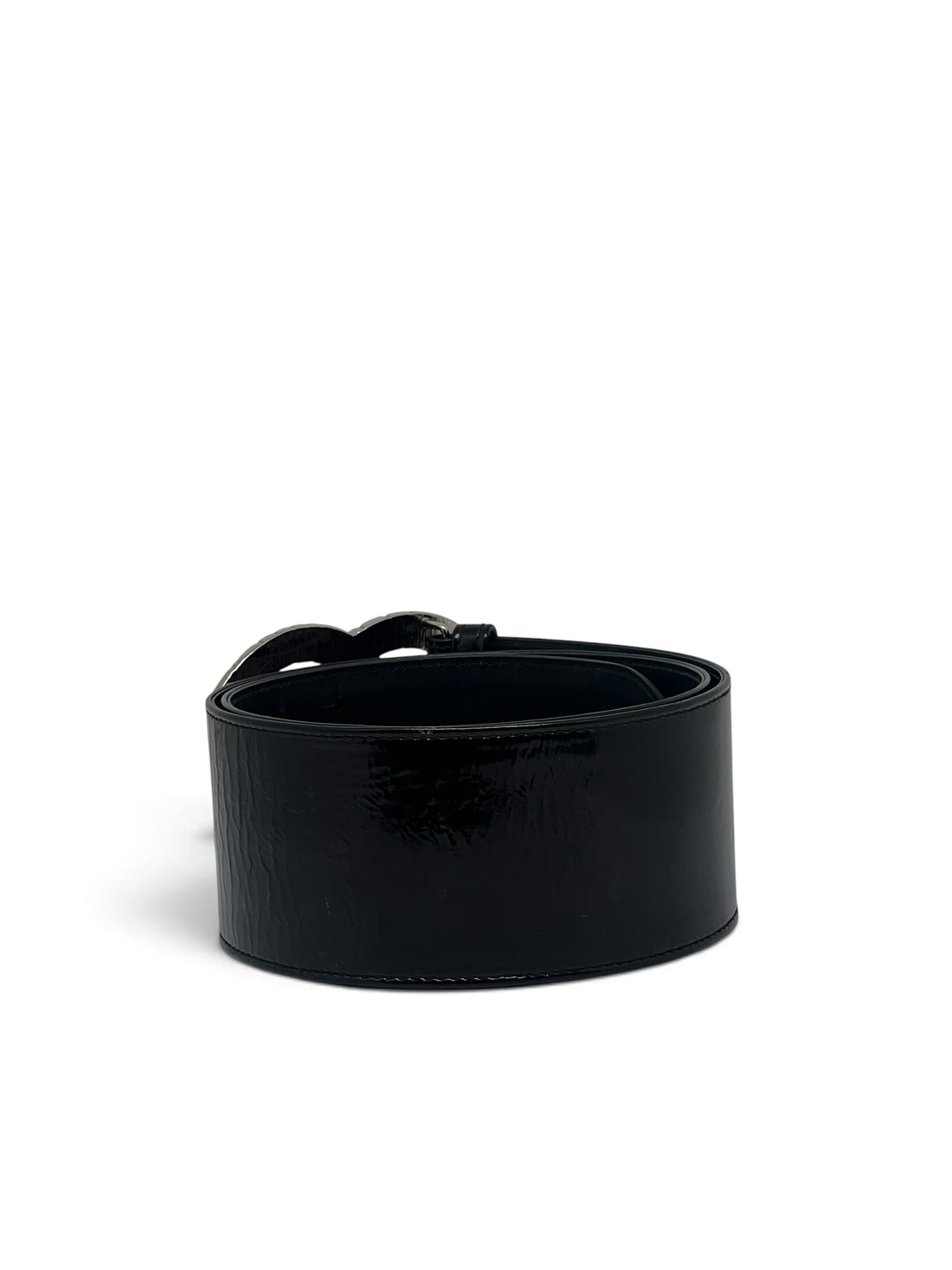 Chanel - Ceinture large T85 en cuir verni noir logo CC embossé