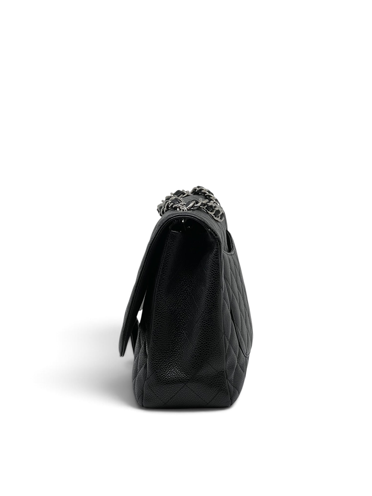 Chanel - Sac Jumbo 11.12 en cuir caviar noir finitions argentée
