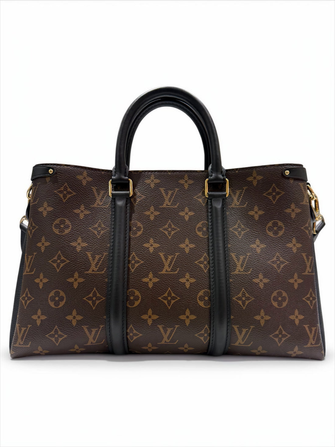 Louis Vuitton - Sac Soufflot en toile Monogramme enduite marron et cuir noir