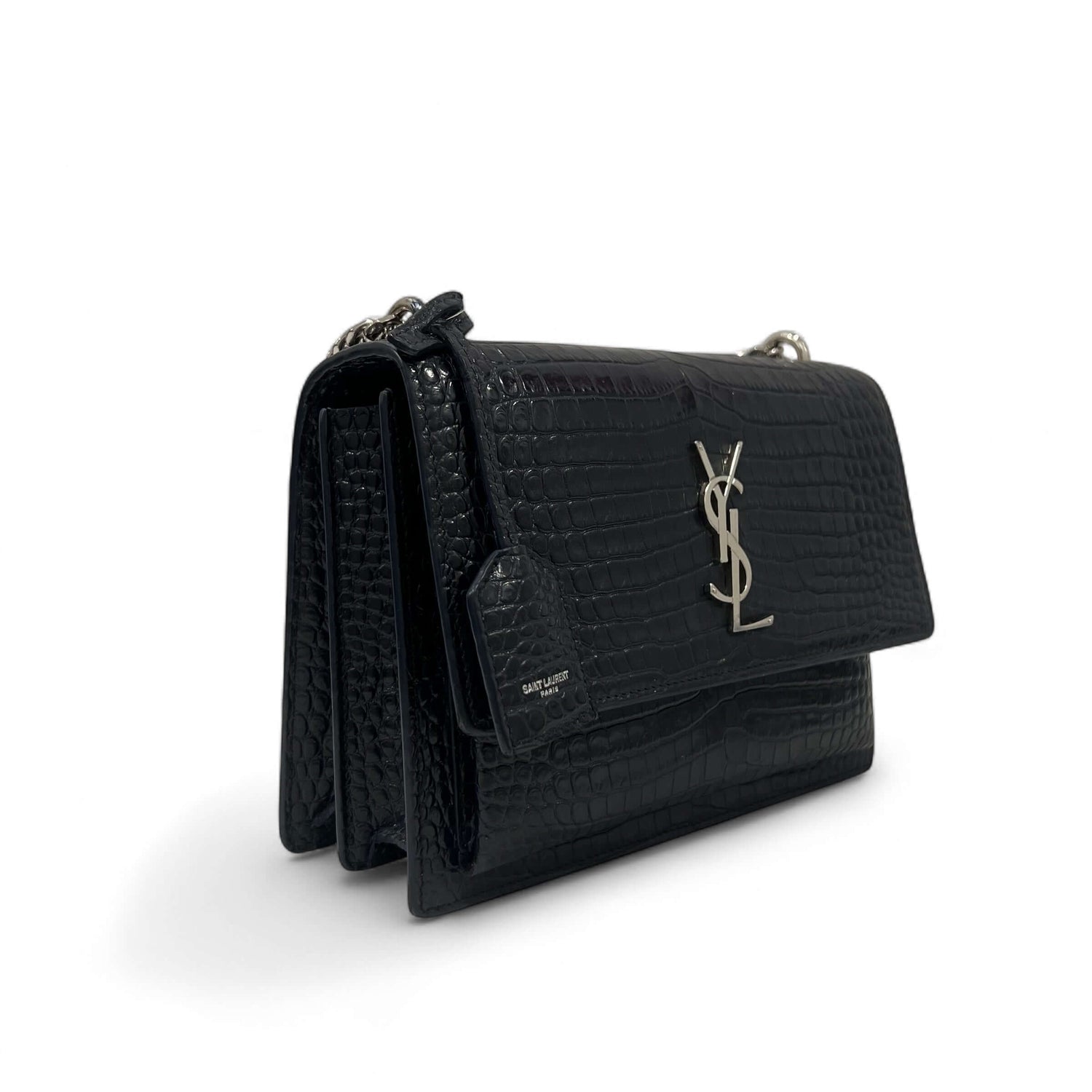 Saint Laurent - Sac Sunset croco embossé bleu marine