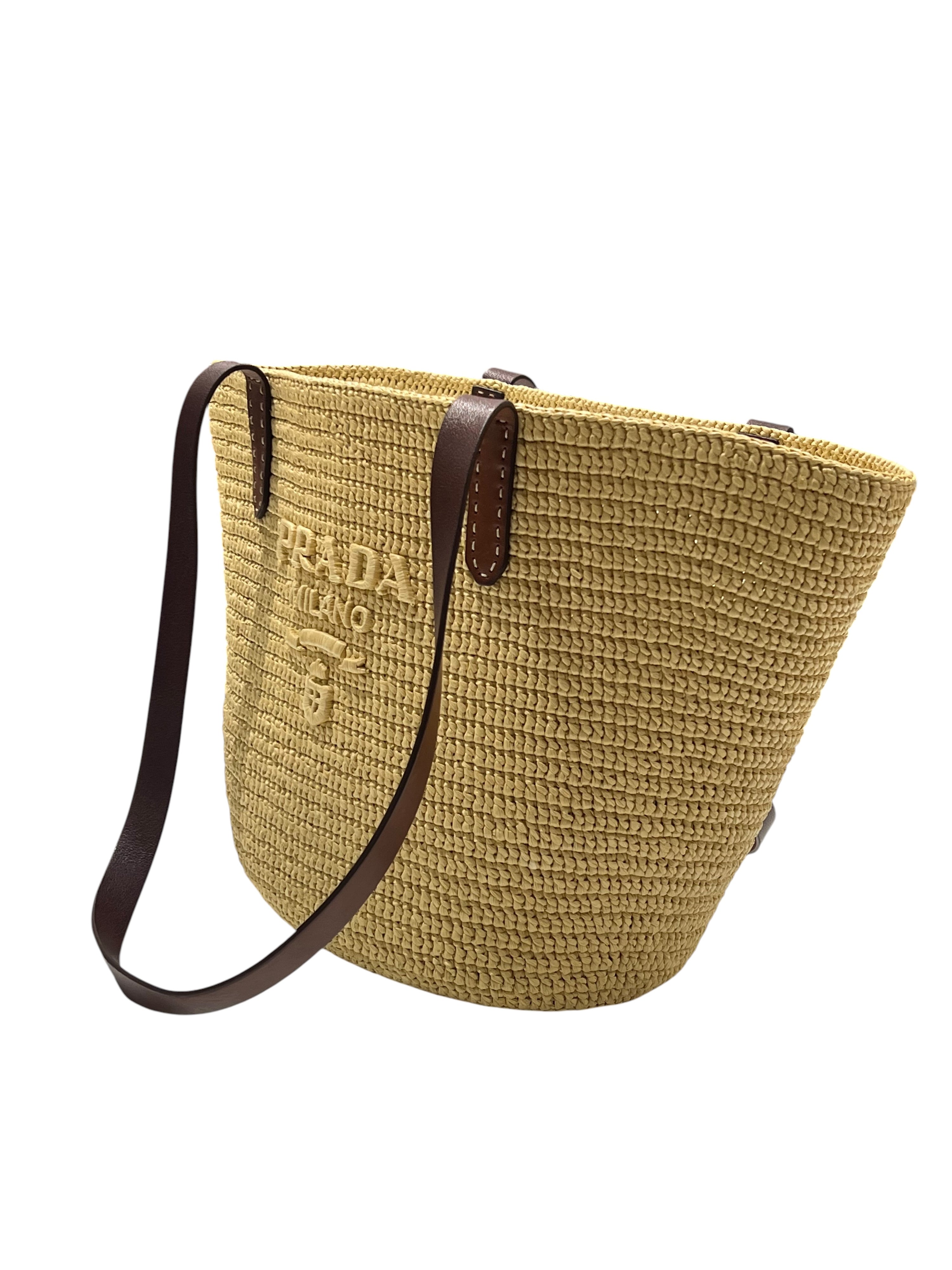 PRADA - cestino medio in rafia