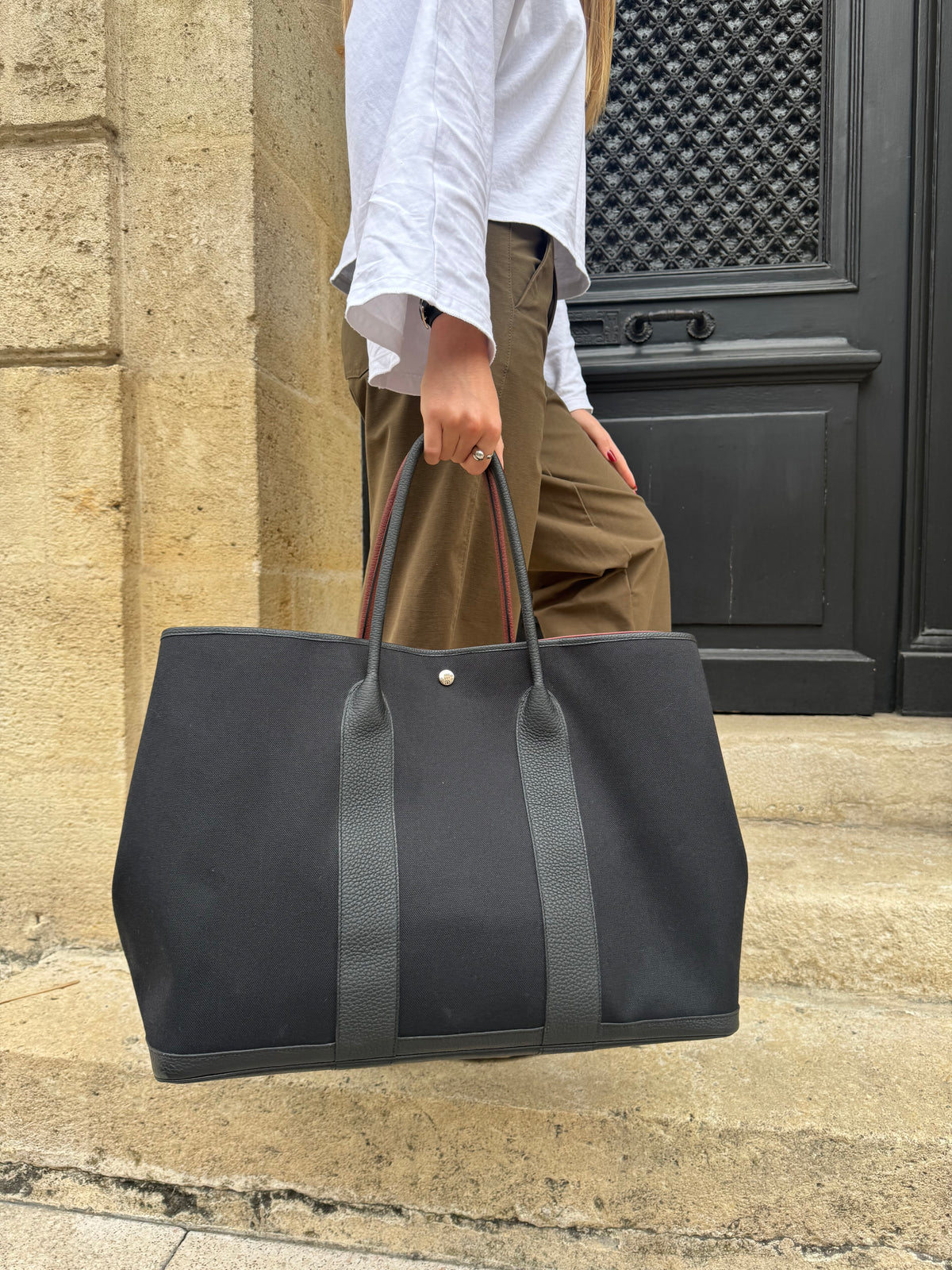 Hermès - Sac Garden Party 49 voyage noir/rouge H