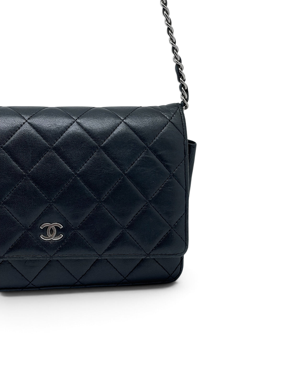 Chanel - Wallet on chain in black leather with silver-tone finish