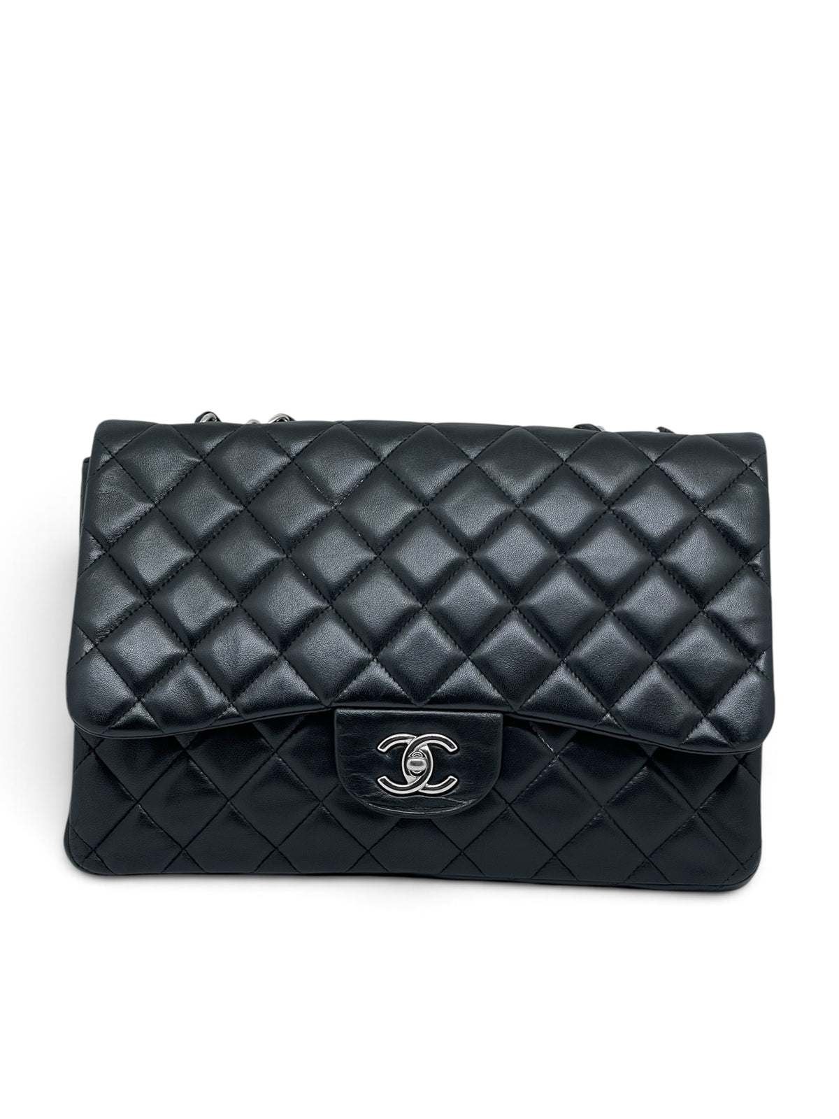 Chanel - Borsa Jumbo con patta singola, finitura argentata