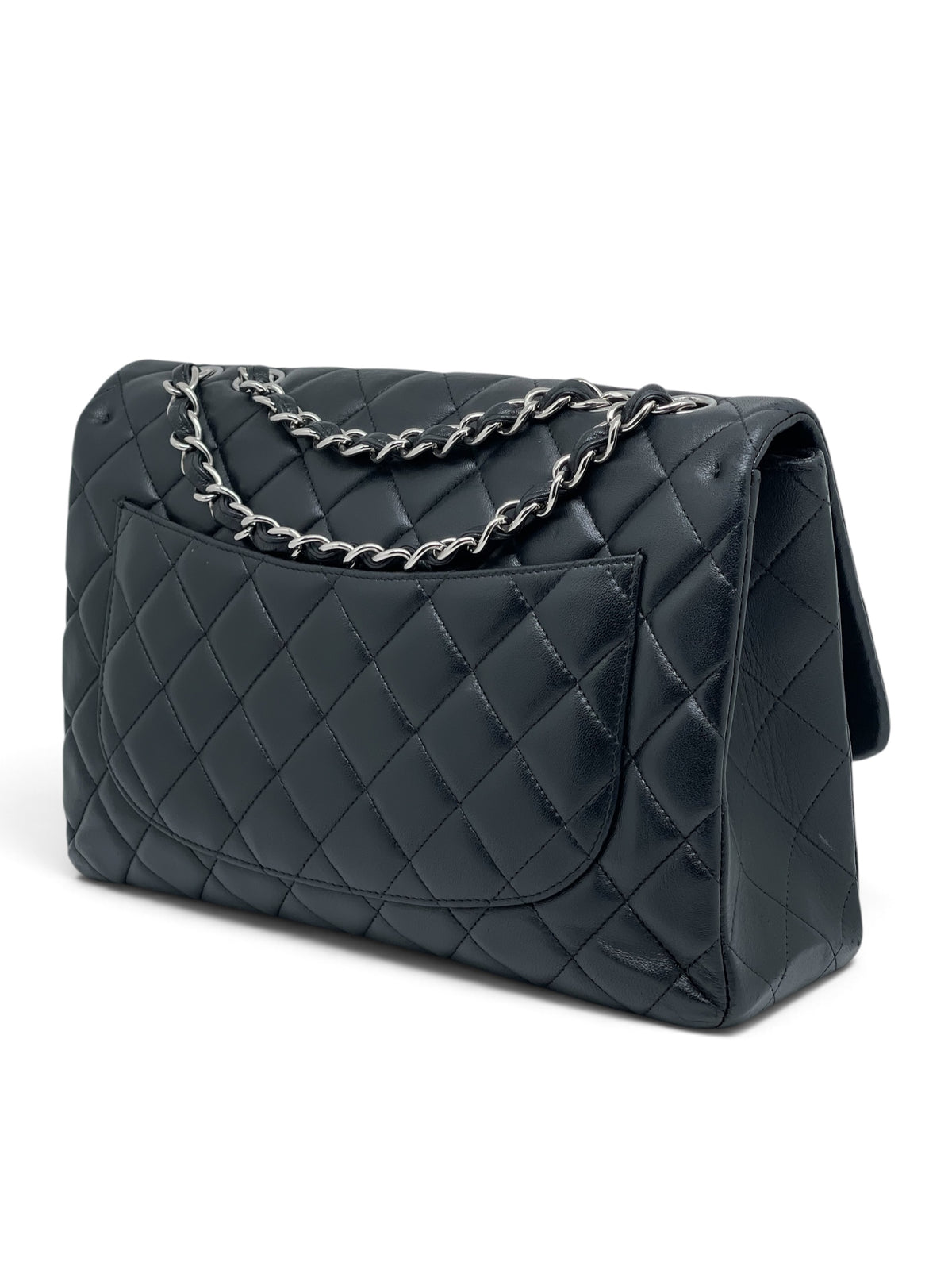 Chanel - Borsa Jumbo con patta singola, finitura argentata