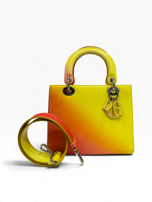 Dior - Lady Dior MM en cuir dégradé ombré jaune et orange