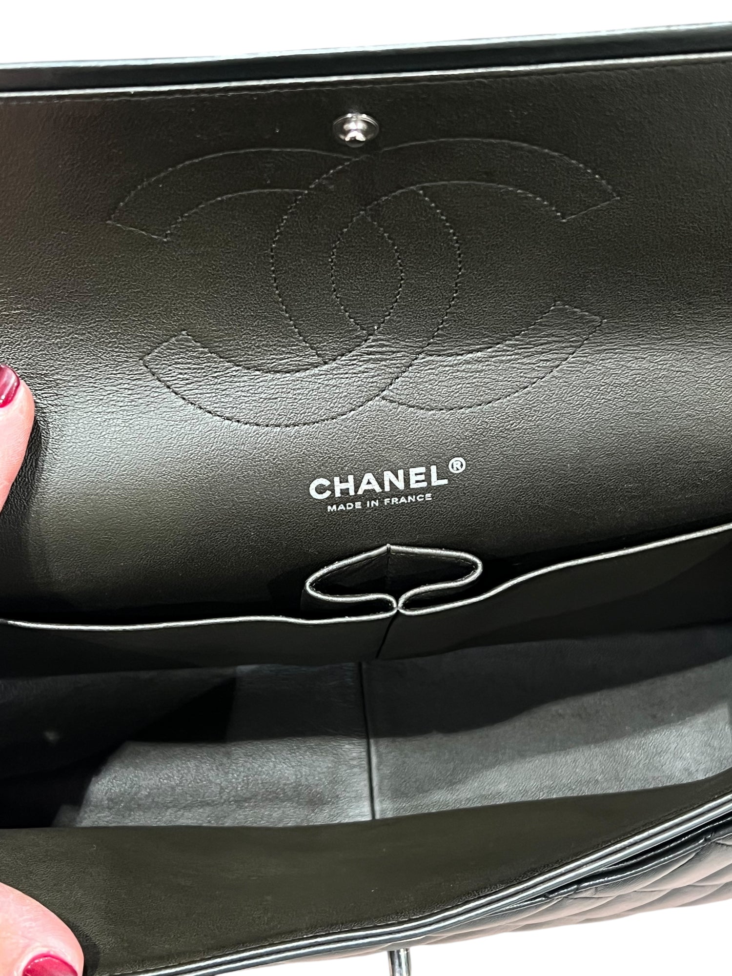 Chanel - sac classique jumbo tricolore marine, kaki, bordeaux