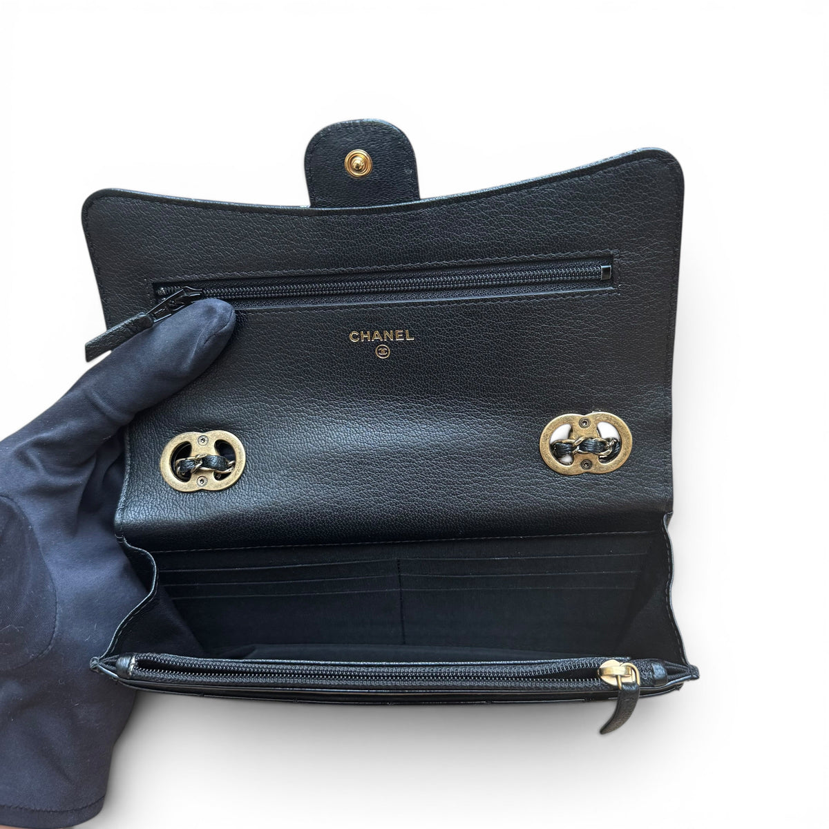 Chanel - Wallet on chain cuir vernis noir