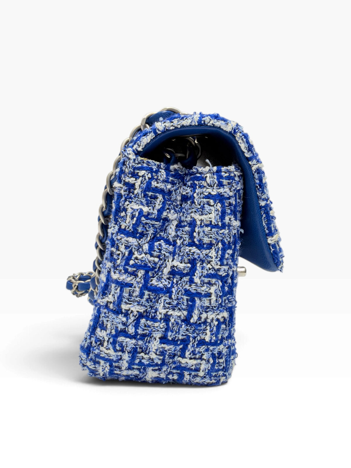 Chanel - Sac timeless mini rectangular en tweed bleu et blanc