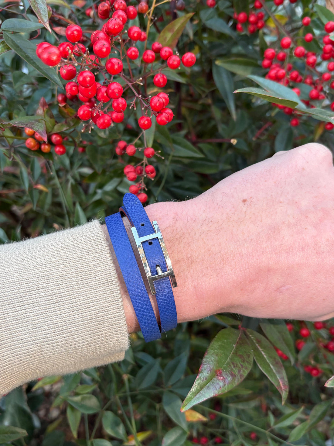 Hermès - Bracelet Behapi bleu réversible gris