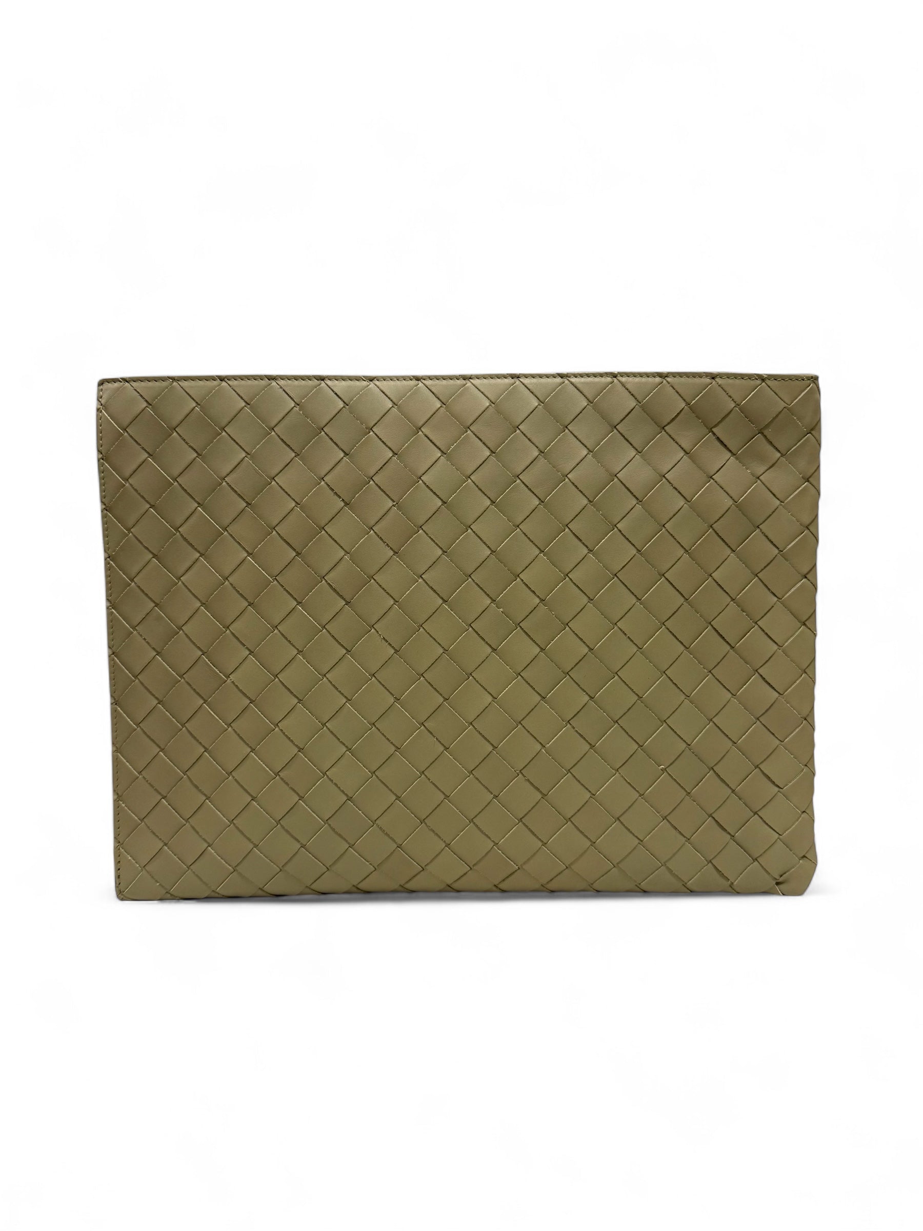 Bottega Veneta - Lederetui mit geflochtenem Muster in Olivgrün