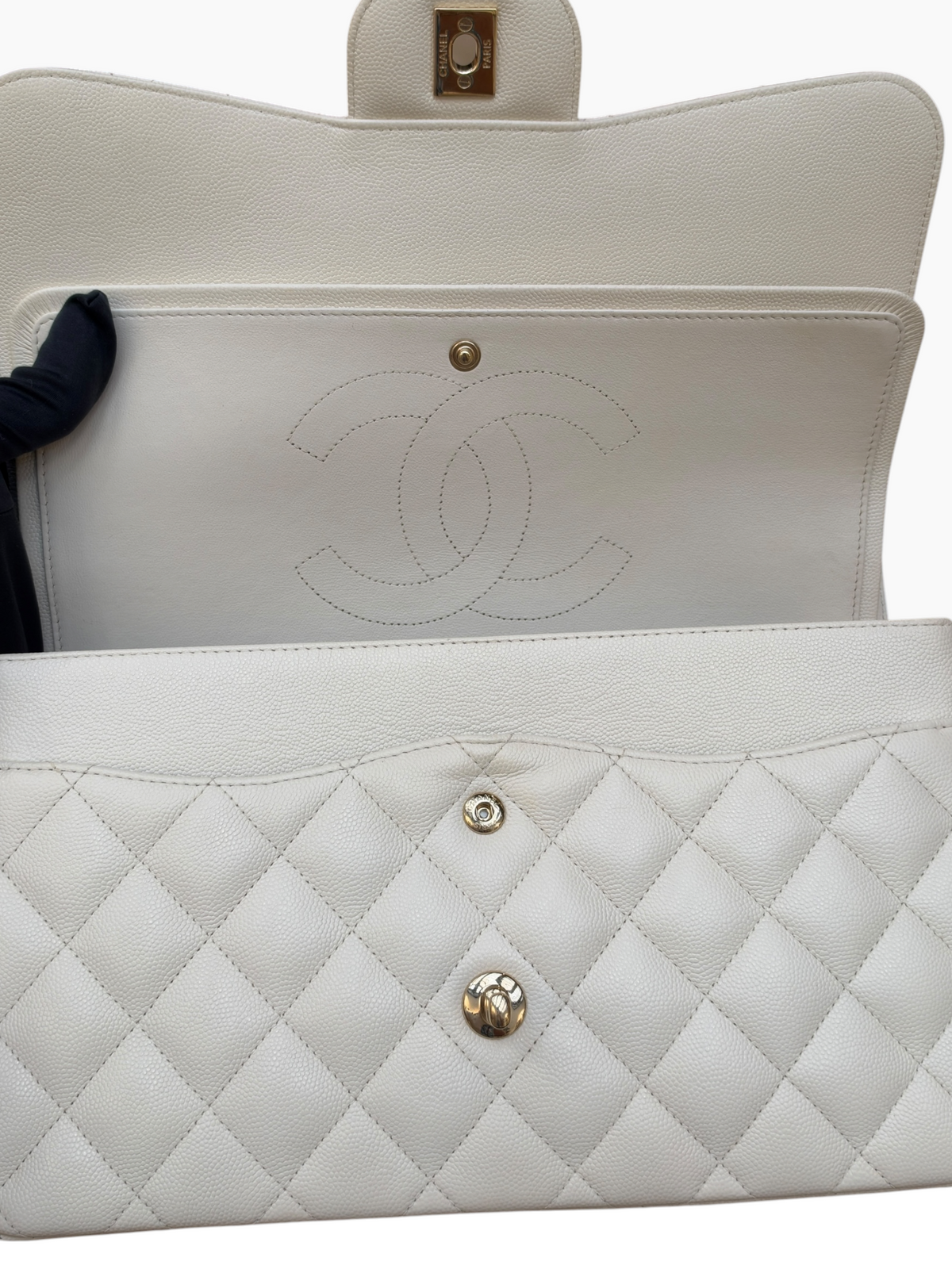 Chanel - Sac Jumbo cuir caviar blanc