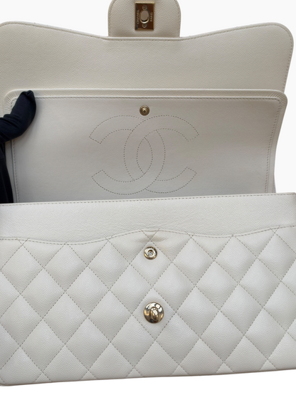Chanel - Sac Jumbo cuir caviar blanc