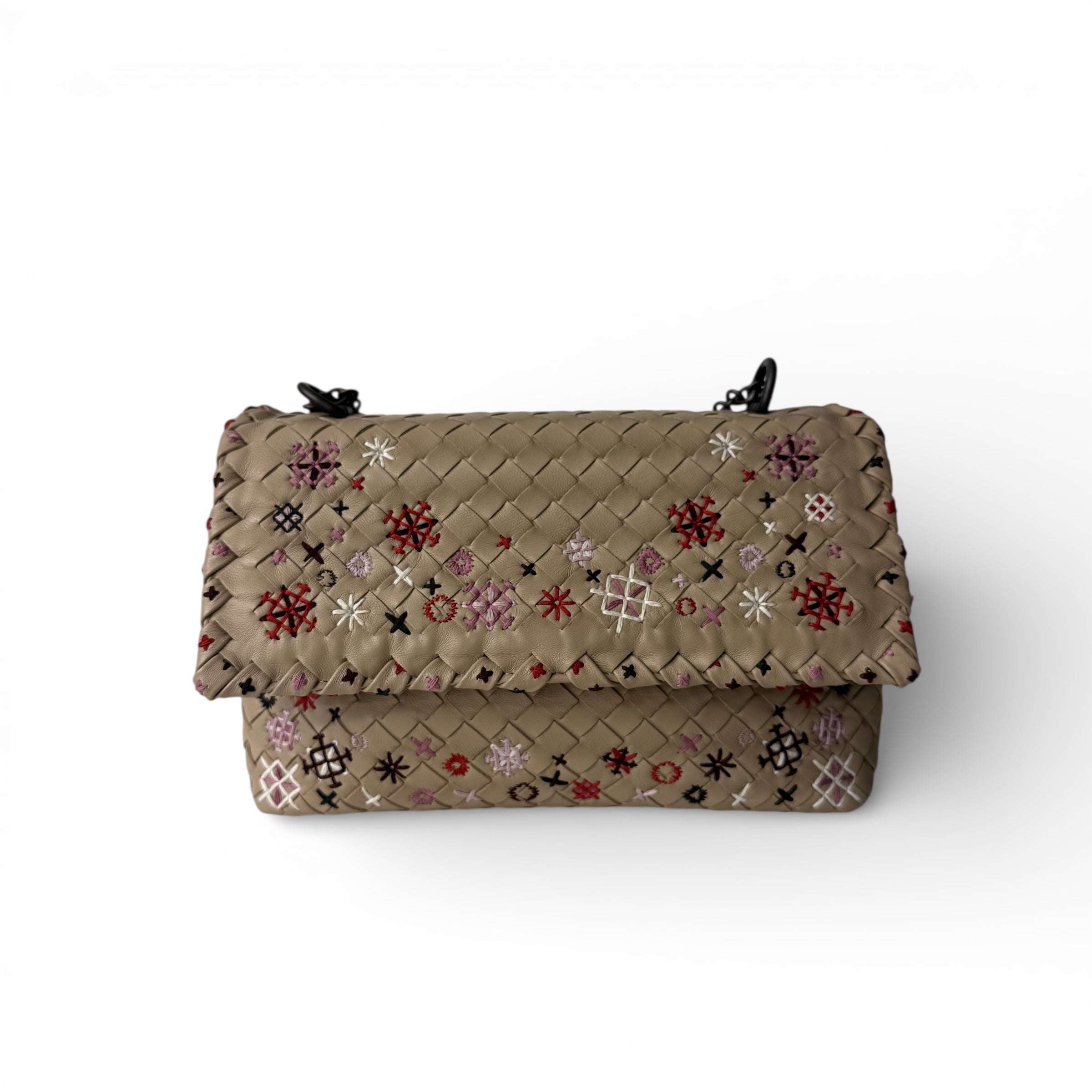 Bottega Veneta - Sac en cuir tressé beige broderies