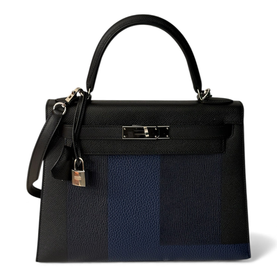 Hermès - Sac Kelly 28 Bleu Indigo/Saphir et Noir