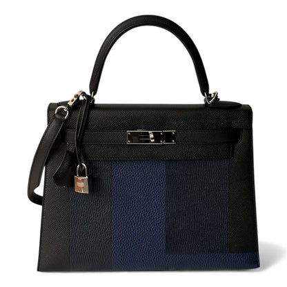 Hermès - Sac Kelly 28 Bleu Indigo/Saphir et Noir