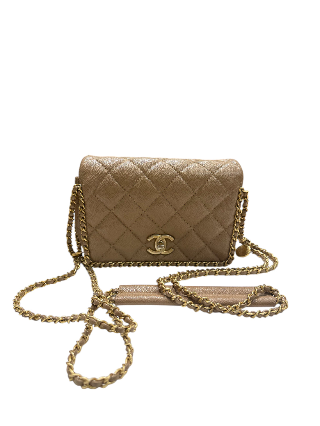 Chanel – Sac Classic Flap Medium en cuir caviar beige foncé